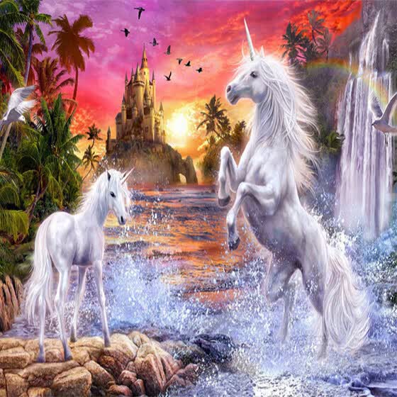 Shop Photo Wallpaper 3d Stereo Red Sky Rainbow Castle Waterfalls
