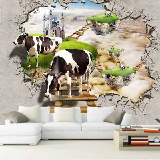 Shop Photo Wallpaper 3d Stereo Cow Broken Wall Mural Modern Creative Kids Bedroom Living Room Backdrop Wall Decor Papel De Parede 3 D Online From Best Wall Stickers Murals On Jd Com