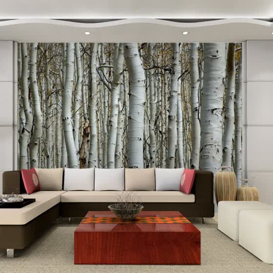 Shop Custom Wallpaper 3d Seamless Mural White Birch Forest