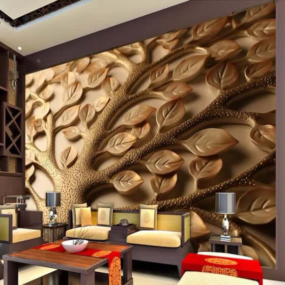 Shop Custom 3d Stereoscopic Relief Leaves Wallpaper Bedroom