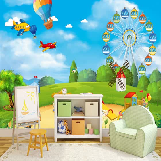 Shop Custom Photo Wallpaper 3d Cartoon Playground Children