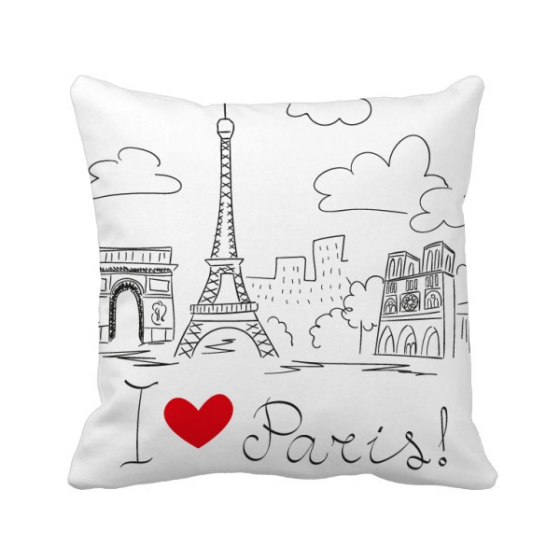 Shop I Love Paris France Eiffel Tower Line Square Throw Pillow