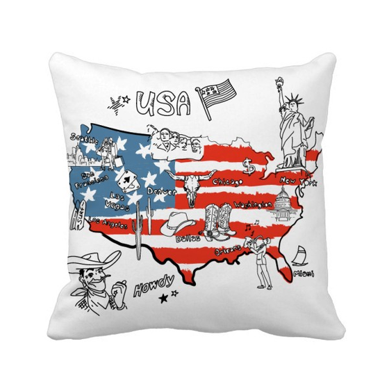 Shop America Map Liberty Word Illustration Square Throw Pillow