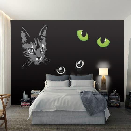Shop Custom Wall Mural Personality Black Cat Cat Eyes Modern