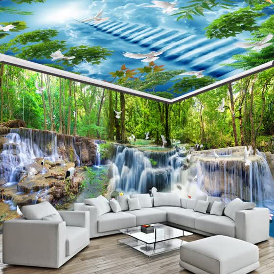 Shop Custom Photo Wallpaper 3d Stereo Waterfall Forest