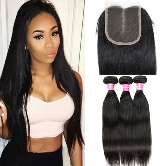 Shop Brazilian Virgin Human Hair Straight Extension 3 Bundles With