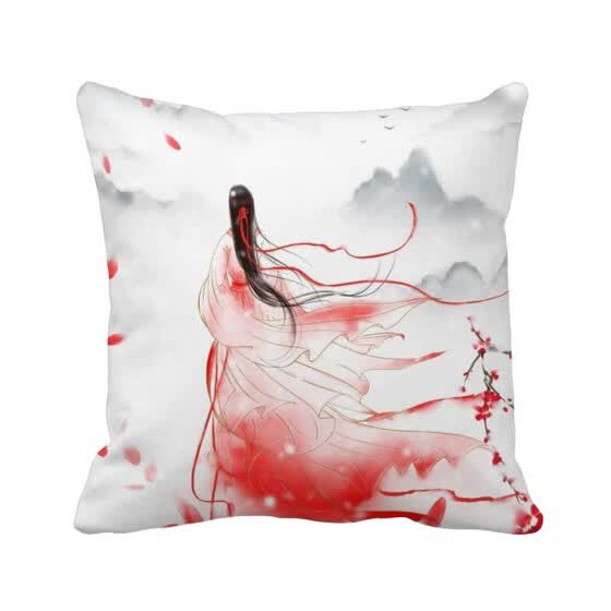 Shop Mei Xue In Red Chinese Style Watercolor Polyester Toss Throw