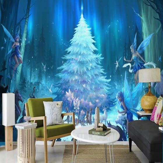 Shop Custom 3d Stereo Cartoon Fluorescent Tree Photo Mural Wallpaper
