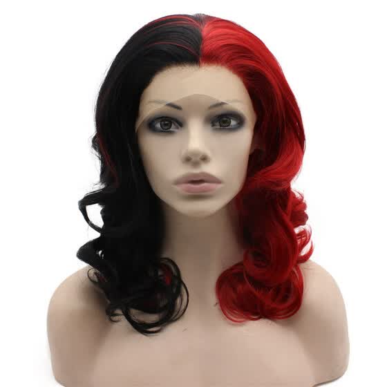 Shop Iwona Synthetic Hair Lace Front Medium Long Wavy Half Black