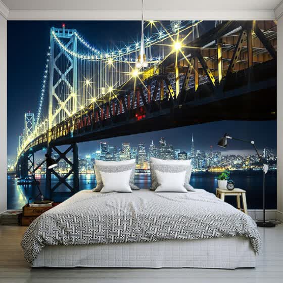 Shop Custom 3d Wall Mural Wallpaper City Bridge At Night View Living Room Bedroom Sofa Tv Backdrop Wallpaper Home Decoration Wall Art Online From Best Wall Stickers Murals On Jd Com Global