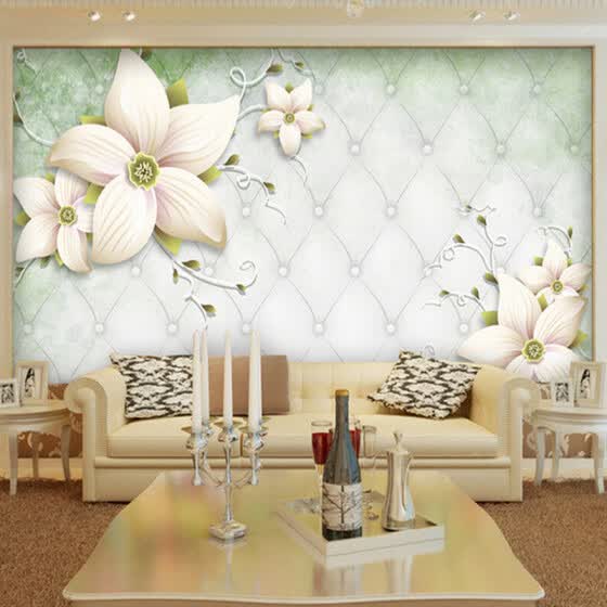 Shop Custom Modern Simple White Flowers Mural Wallpaper