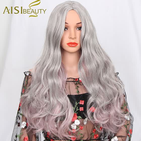 Shop I S A Wig 26 Long Ombre Grey With Pink Synthetic Wigs