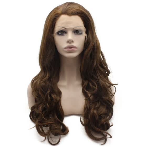 Shop Iwona Synthetic Hair Lace Front Long Wavy Highlight Brown Wig