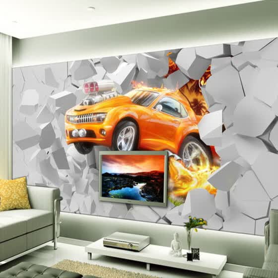 Shop Custom 3d Mural Wallpaper Flame Car Living Room