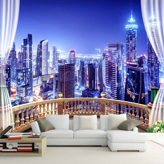 Blue City Electric Light Skyscraper Wall Mural Photo Wallpaper GIANT WALL DECOR