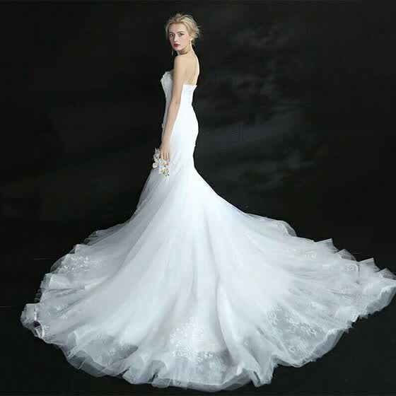 vestido de boda del cordón del bordado de la sirena vestido de novia