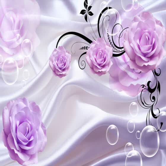 Shop Custom Photo Wallpaper 3d Floral Purple Rose Silk