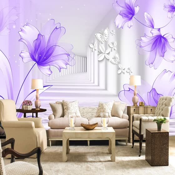 Shop Custom Mural Wallpaper Purple Lily Flower Stereoscopic Abstract Art Wall Painting Living Room Sofa Tv Background Photo Wallpaper Online From Best Wall Stickers Murals On Jd Com Global Site Joybuy Com