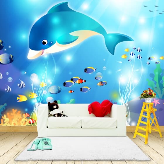 Shop Custom Photo Wallpaper Modern Underwater World Dolphin