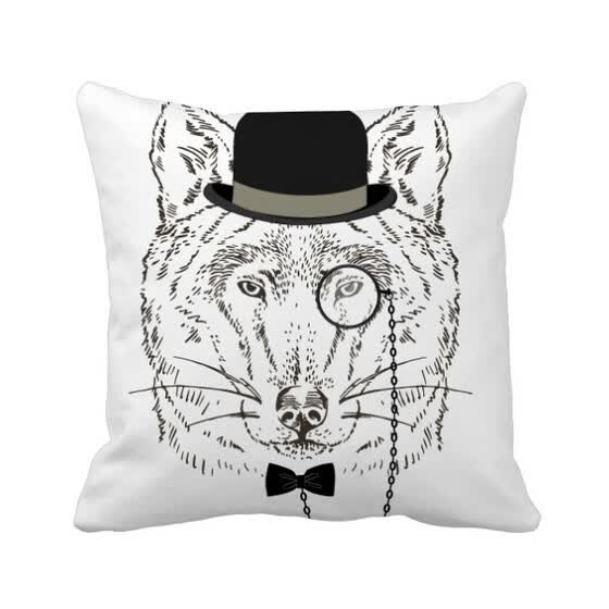 Shop British Style Gentle Wolf With Hat Bow Tie Glass Square Throw