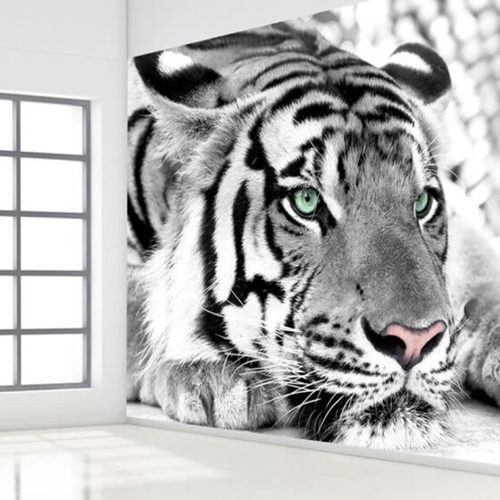 Shop Custom 3d Photo Wallpaper Black White Animal Tiger Wall