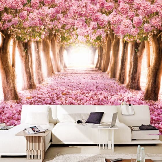 Shop Custom Modern Romantic Wall Mural Pink Flowers Trees