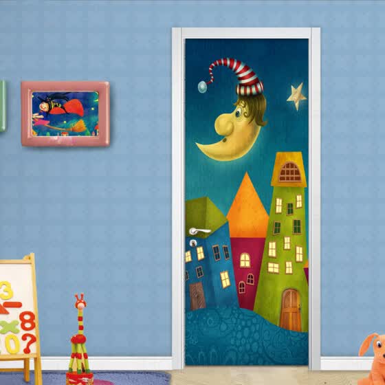 Shop 3d Cartoon Castle Kids Room Mural Wallpaper Pvc Self Adhesive Door Sticker Creative Diy Home Decor Papel De Parede 77cmx200cm Online From Best Wall Stickers Murals On Jd Com Global Site