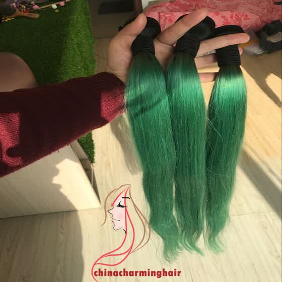 Shop Ombre 1b Green Silky Straight Brazilian Human Hair Extension