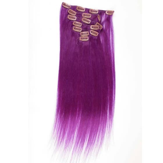 Shop Clip In Human Hair Extensions 7pcs 18 Purple Long Straight