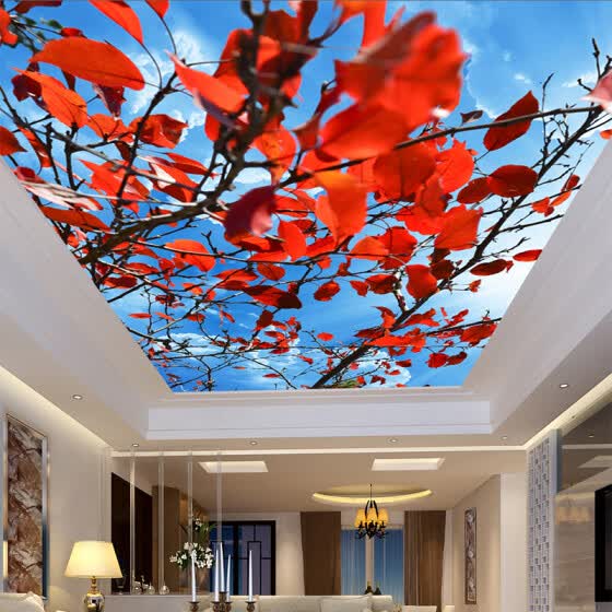 Shop Custom Large 3d Stereo Ceiling Mural Wallpaper Red Leaves