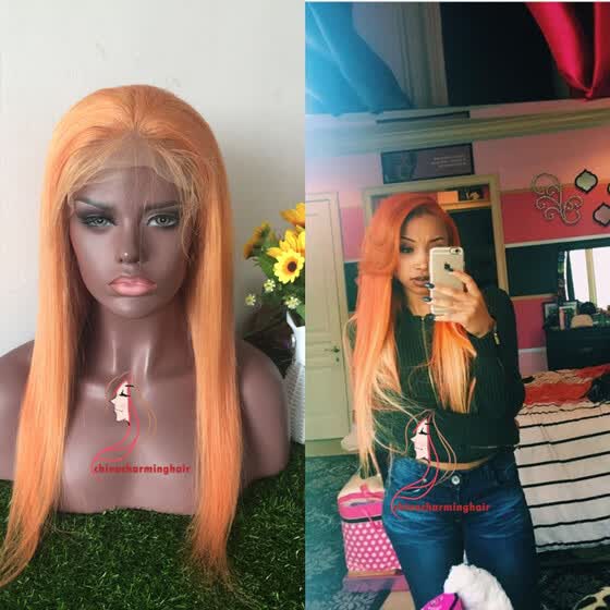 Shop Silky Straight Glueless Lace Front Wig 130 Density Orange