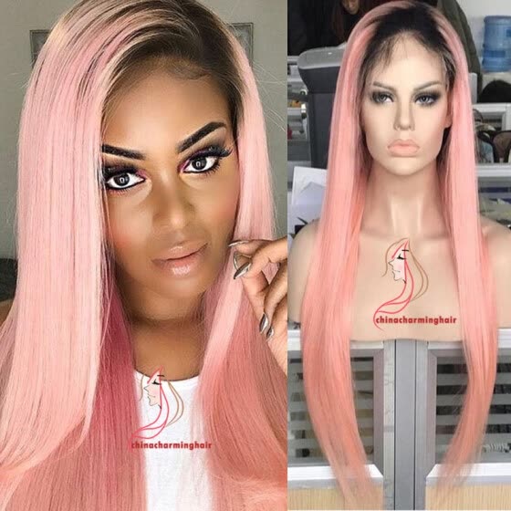 Shop Human Hair Wigs Ombre Pink Lace Front Wig 130 Density
