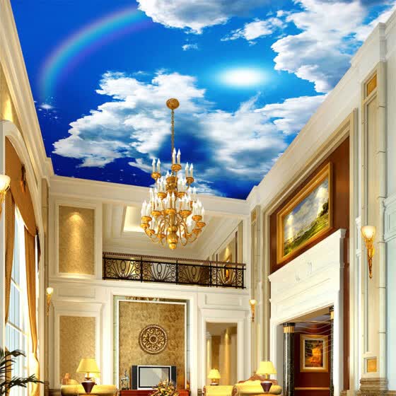 Shop Custom Large Ceiling Mural Wallpaper Blue Sky And White