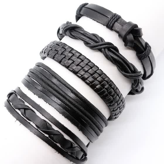 Shop 5pcs Braided Leather Bracelet Mens Ladies Friendship Bracelet