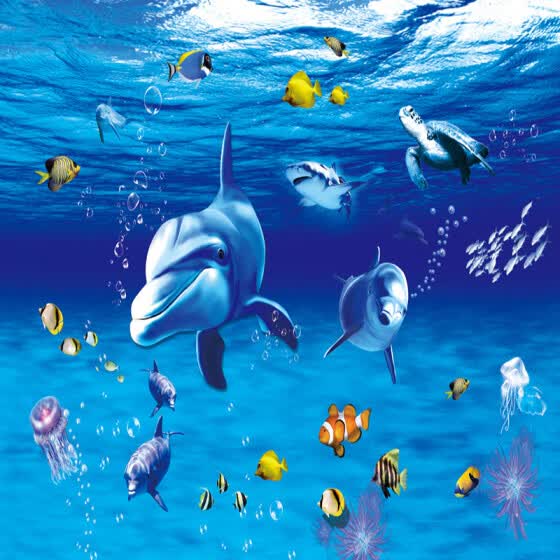 Shop Papel De Parede 3d Modern Cartoon Underwater World Dolphin