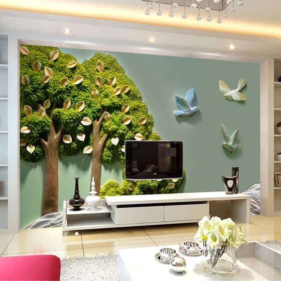 Shop Custom Photo Wallpaper Home Decor 3d Stereoscopic Relief Trees Leaves Bird Wall Painting Living Room Tv Background Decor Mural Online From Best Wall Stickers Murals On Jd Com Global Site