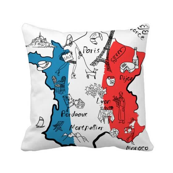 Shop Map City France Landmark National Flag Square Throw Pillow