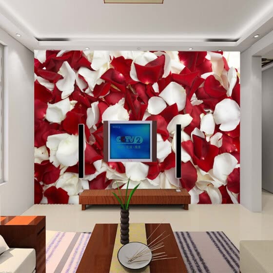 Shop Custom 3d Mural Wallpaper Romantic Red Rose Petals Wall