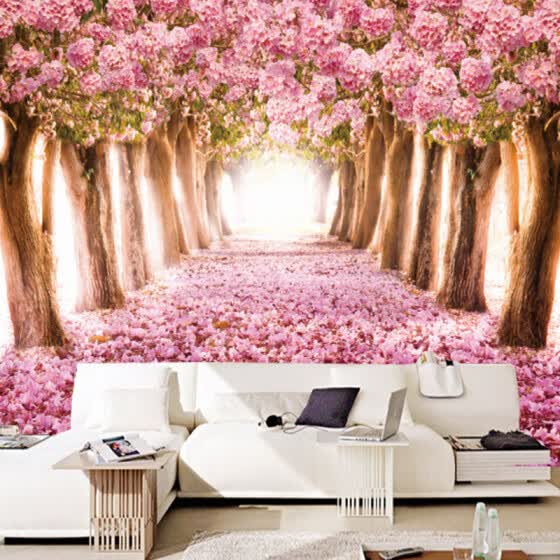 Shop Custom Photo Wallpaper 3d Romantic Cherry Blossoms Large Mural