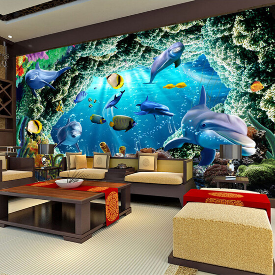 3D Self-adhesive Wall Mural Photo Wallpaper Sea World View Kid's Bedroom Decor