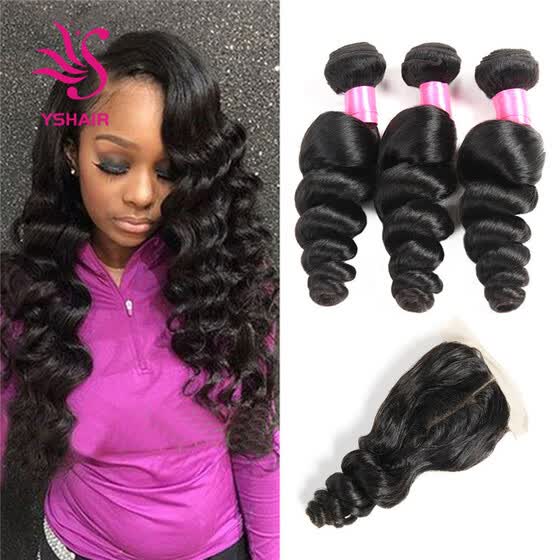 Shop Indian Virgin Hair With Closure Loose Wave 3 Bundles With