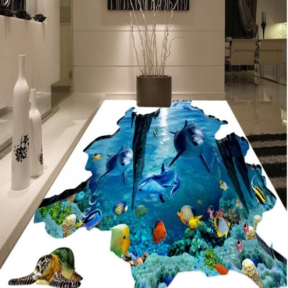 Shop Free Shipping 3d Marine Dolphin Flooring Painting Bathroom