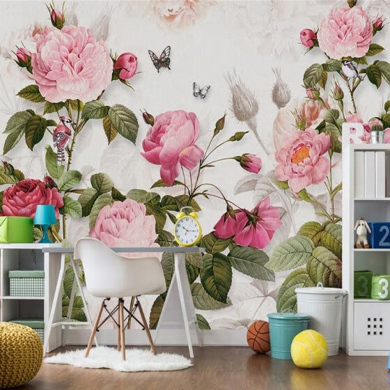 Shop 3d Wallpaper European Style Pink Flowers Plant Mural
