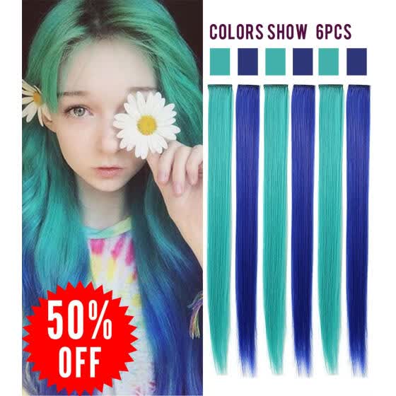 Shop Rhyme Wig Pieces For Girls And Dolls Colored Hair Extension Clip In On 6 Pcs One Set Blue Lake Blue Online From Best Clip In Hair On Jd Com Global Site Joybuy Com