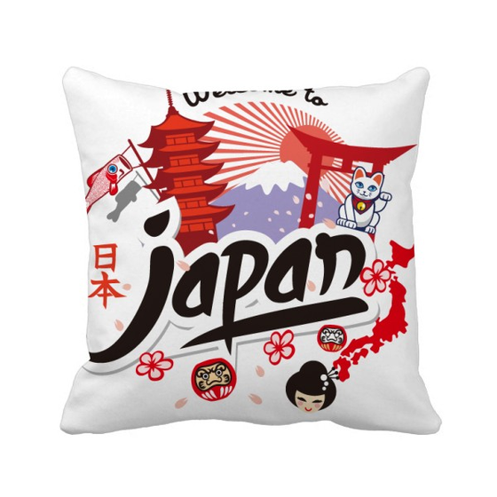 Shop Japan Red Black Map Girl Lucky Cat Square Throw Pillow Insert