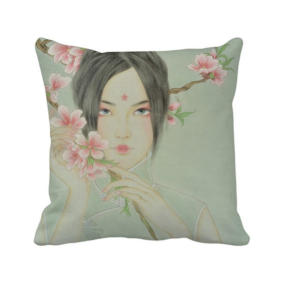 Shop Peach Blossom Beauty Chinese Watercolor Polyester Toss Throw
