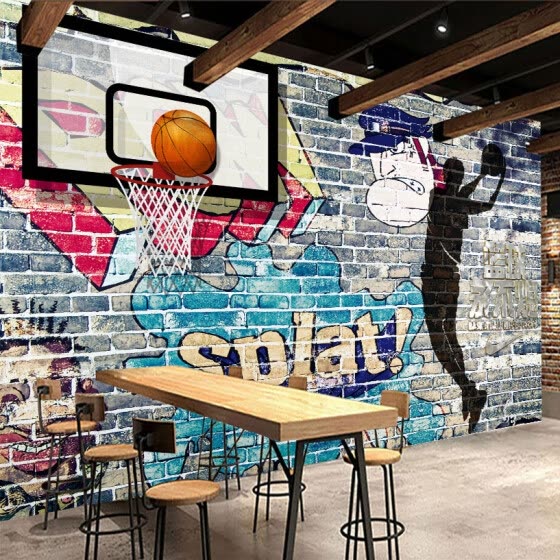Shop Custom Mural Wallpaper Abstract Graffiti Art Brick Wall Basketball Wall Painting Backdrop Decorative Pictures Wall Living Room Online From Best Wall Stickers Murals On Jd Com Global Site Joybuy Com