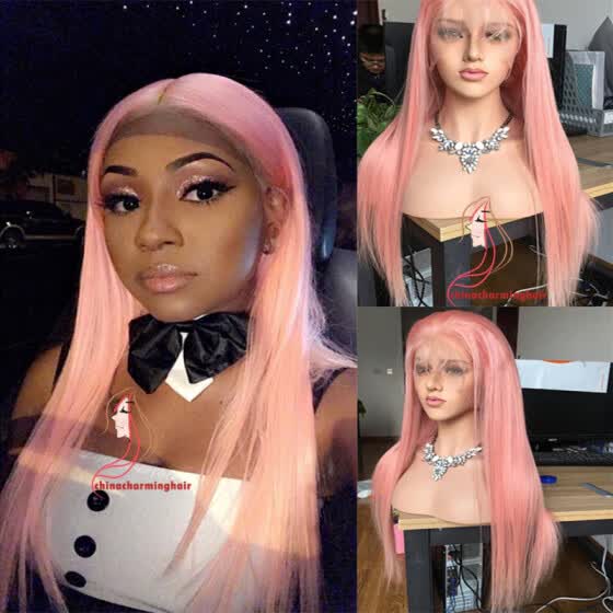pink human hair lace wigs