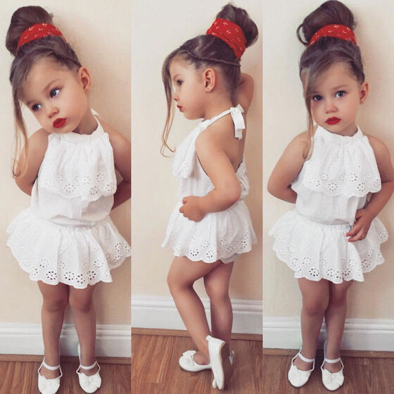 Summer Infant Baby Girls Clothes Vest Tops+Shorts Skirt+Headband Outfits Set UK