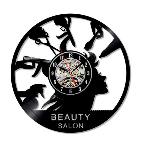 Shop Quartz Vinyl Record Wall Clock Beauty Salon Theme Fashion